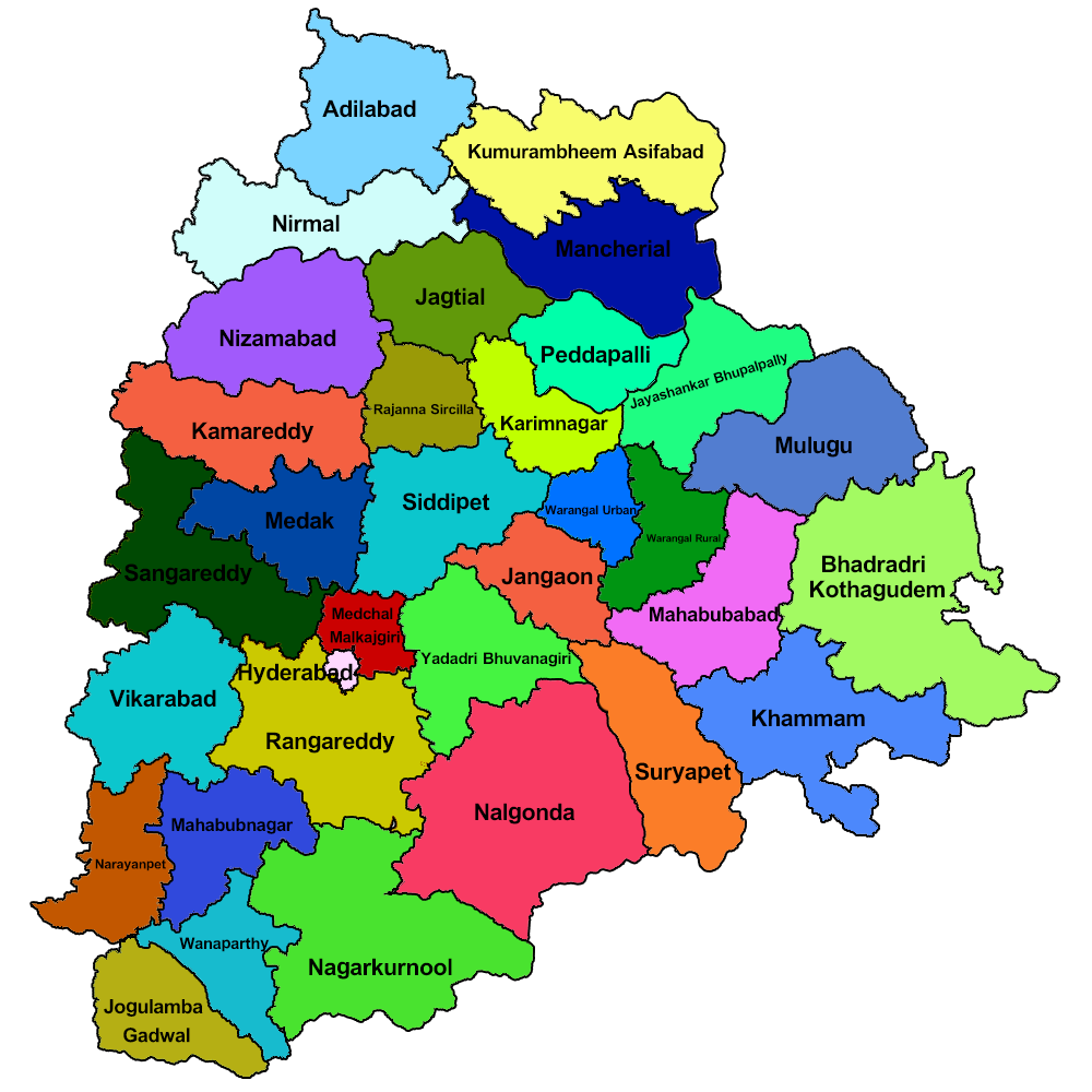 Telangana Map 10 Districts Telangana-New-Map-33-Districts.png